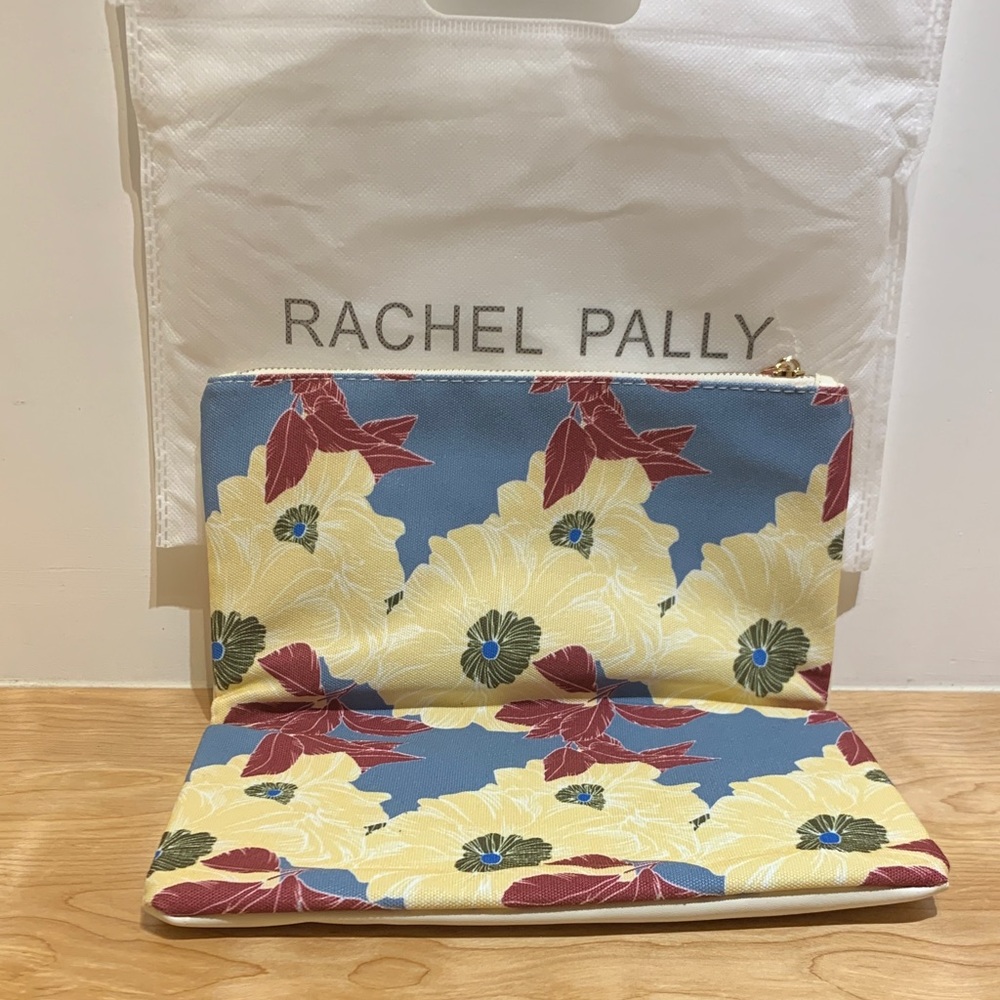 Rachel Pally Blue Floral Zip Pouch with Yellow Blooms